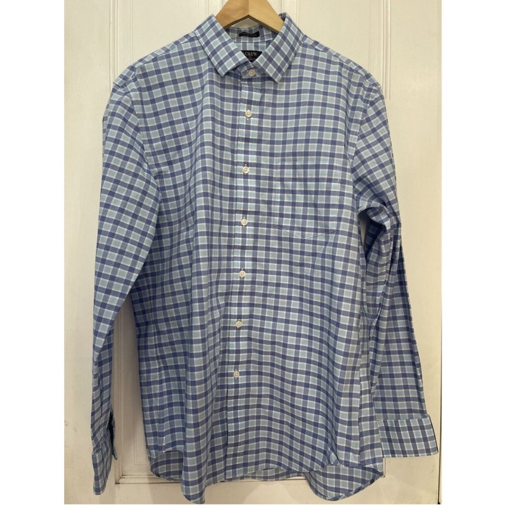 J. Crew Factory Flex Wrinkle Free Thompson Blue Plaid Dress Shirt Size L 16-16.5
